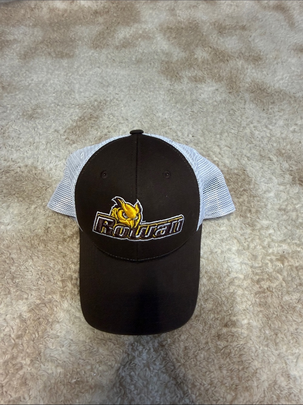 Rowan U Black and White Trucker Hat with Yellow Logo
